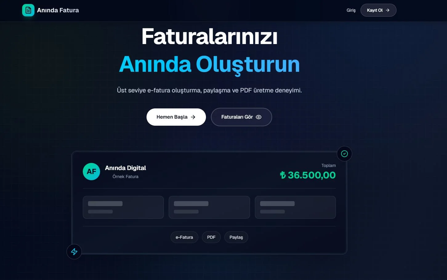 Anında Fatura - Modern e-Fatura Yönetim Sistemi